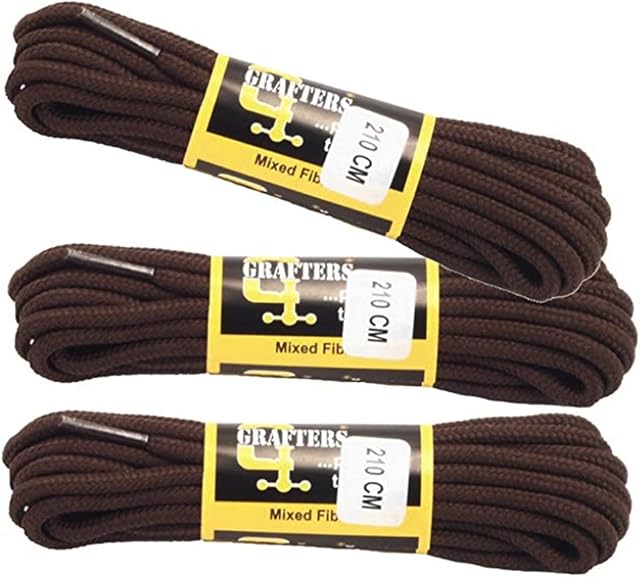 Extra long Brown Boot Laces Pack of Three Pair Extra Strong Braided 210cm 82" Long