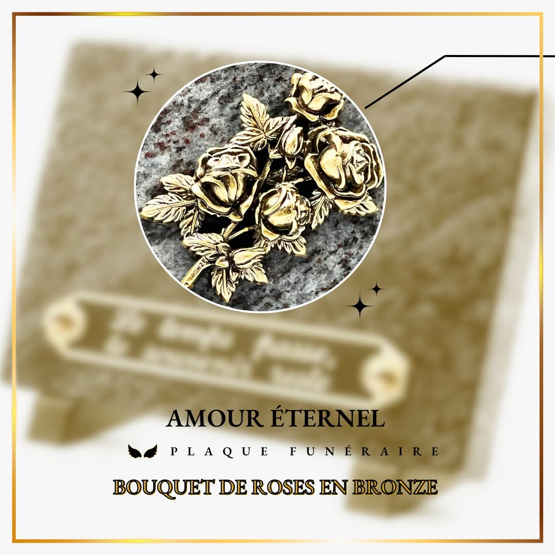 Plaque Funéraire en Granit Gris 18 x 12 cm – Plaque Commémorative Élégante avec Fleur Dorée – Ornement Funéraire Résistant aux Intempéries – Hommage Durable pour Sépulture (GRIS)