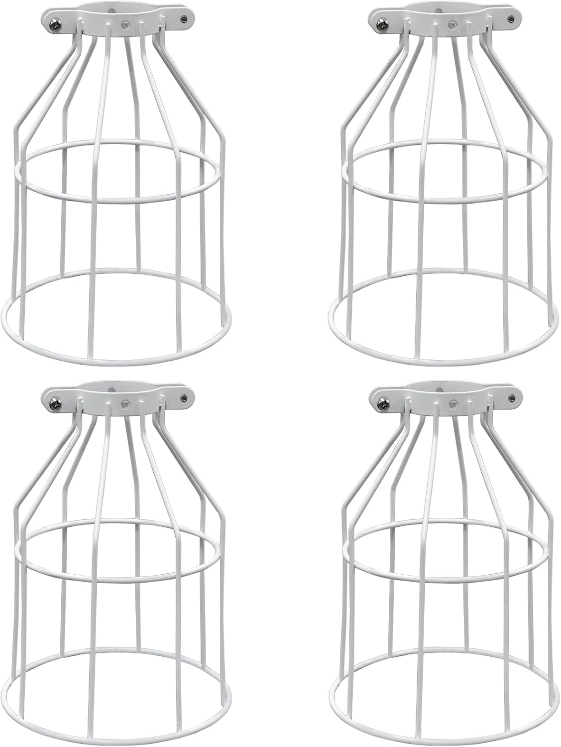 Farmhouse Vintage Industrial Metal Wire Cage, Old Open Style Lamp Guard Adjustable for Hanging Pendant Lighting, Perfect DIY Lamp Shade Replacement Accessories, Set of 4, White