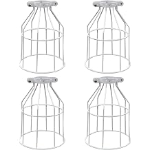 Farmhouse Vintage Industrial Metal Wire Cage, Old Open Style Lamp Guard Adjustable for Hanging Pendant Lighting, Perfect DIY Lamp Shade Replacement Accessories, Set of 4, White