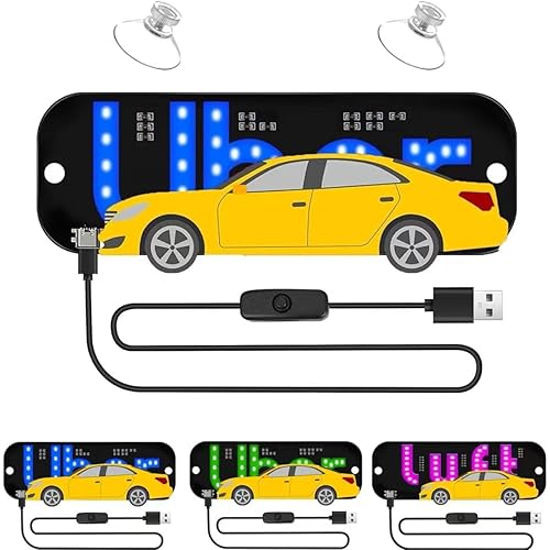 LED Light Sign for Car, Taxi Windshield Light Sign, USB Car Led Sign with Suction Cups Suitable for Most Vehicles