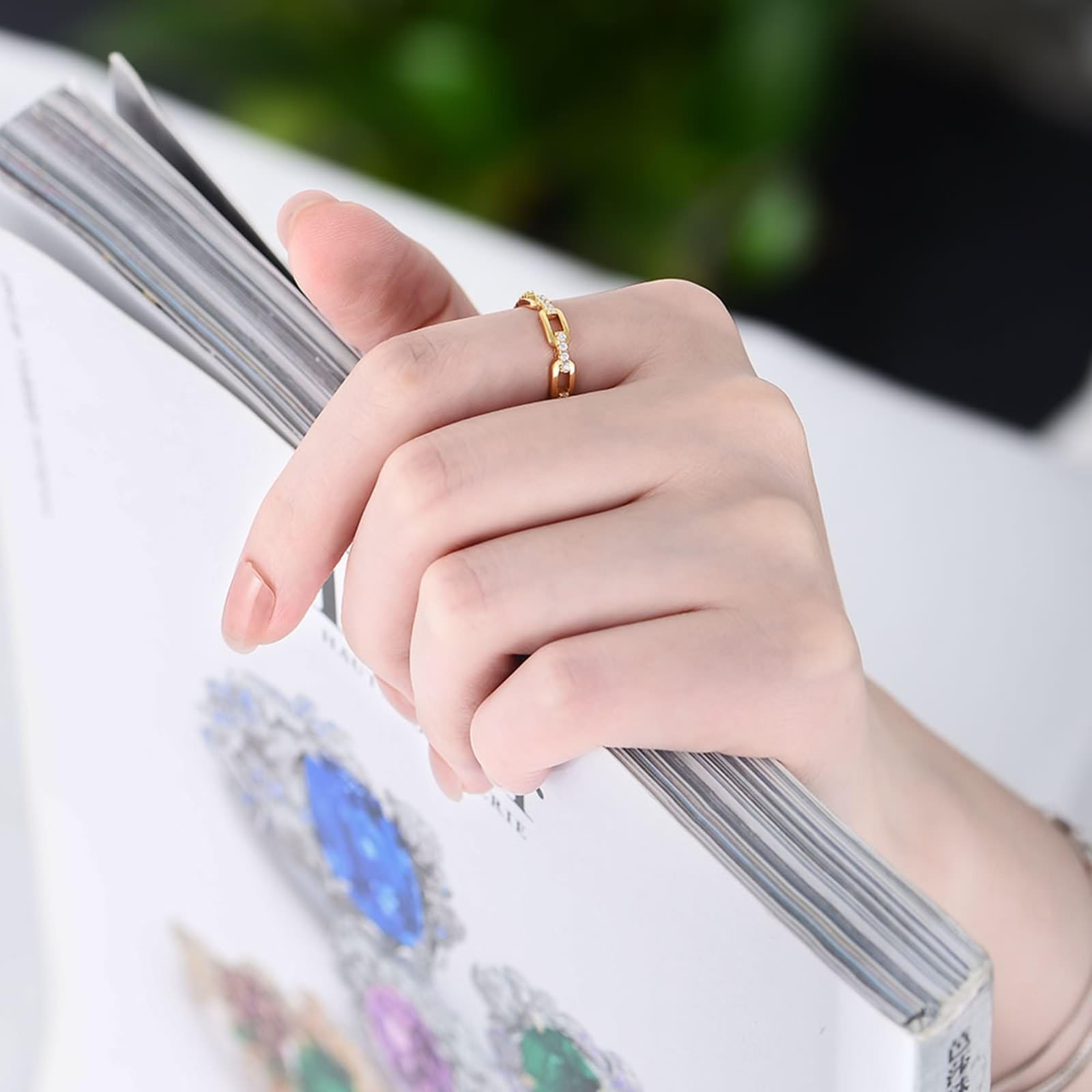 KnSam Prawdziwy pierścionek zaręczynowy Au 375/585/750 białe złoto, łańcuszek pierścionek ślubny z moissanitem, białe złoto 9K/14K/18K, rozmiar 47-65