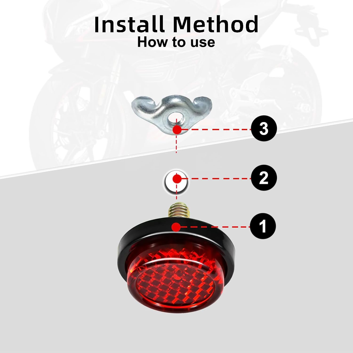 6PCS Red Reflectors Motorcycle License Plate Frame Bolts and Nuts, Round License Plate Screws, License Plate Fastener Nut for Motorcycle Bicycle