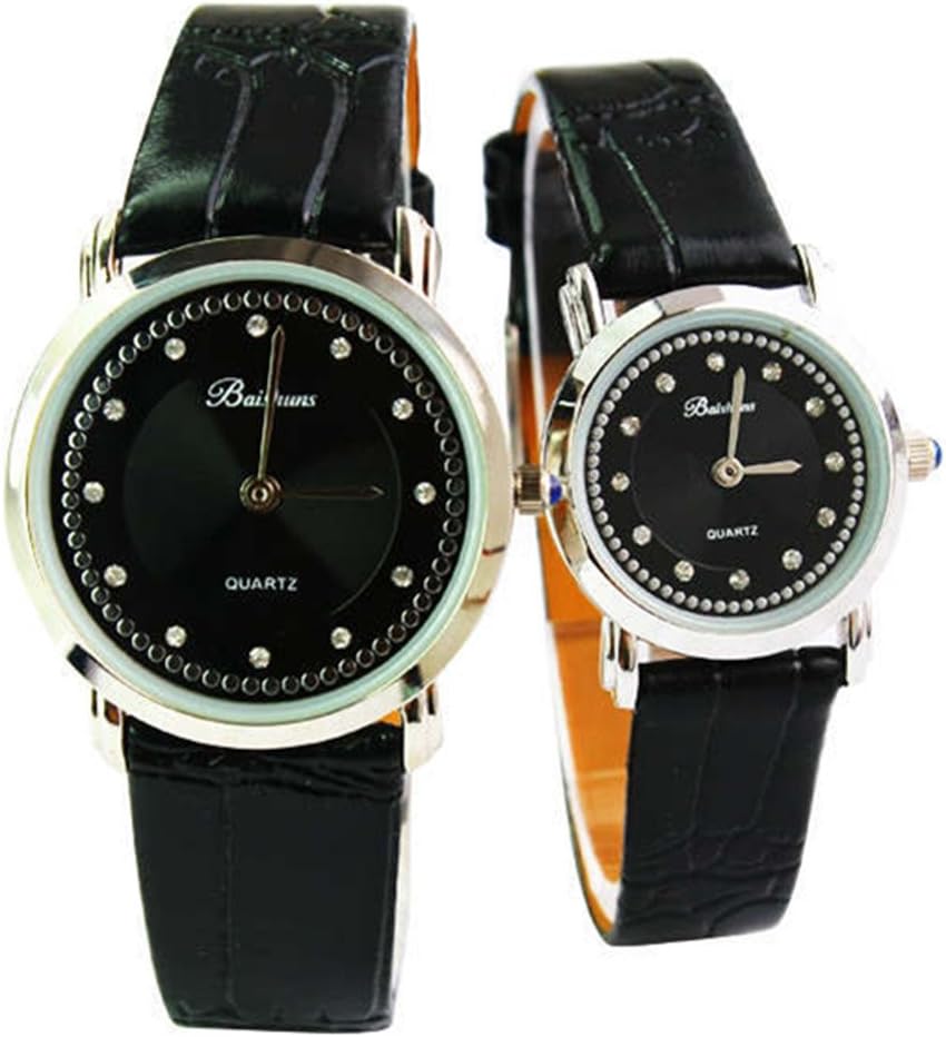 DDMSHOP Unisex Couples Starry Upscale Business Slim Belt Quartz Wrist Watches(Black)
