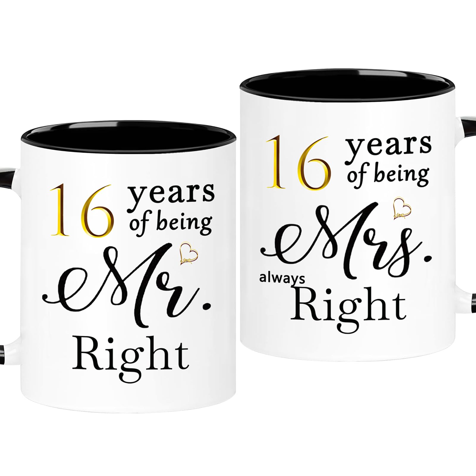 WOSIWULA 16 Year Anniversary Coffee Mugs Set of 2, 16th Wedding Anniversary Decorations Gifts Presents for Couple Parents Women Men Wife Husband Her