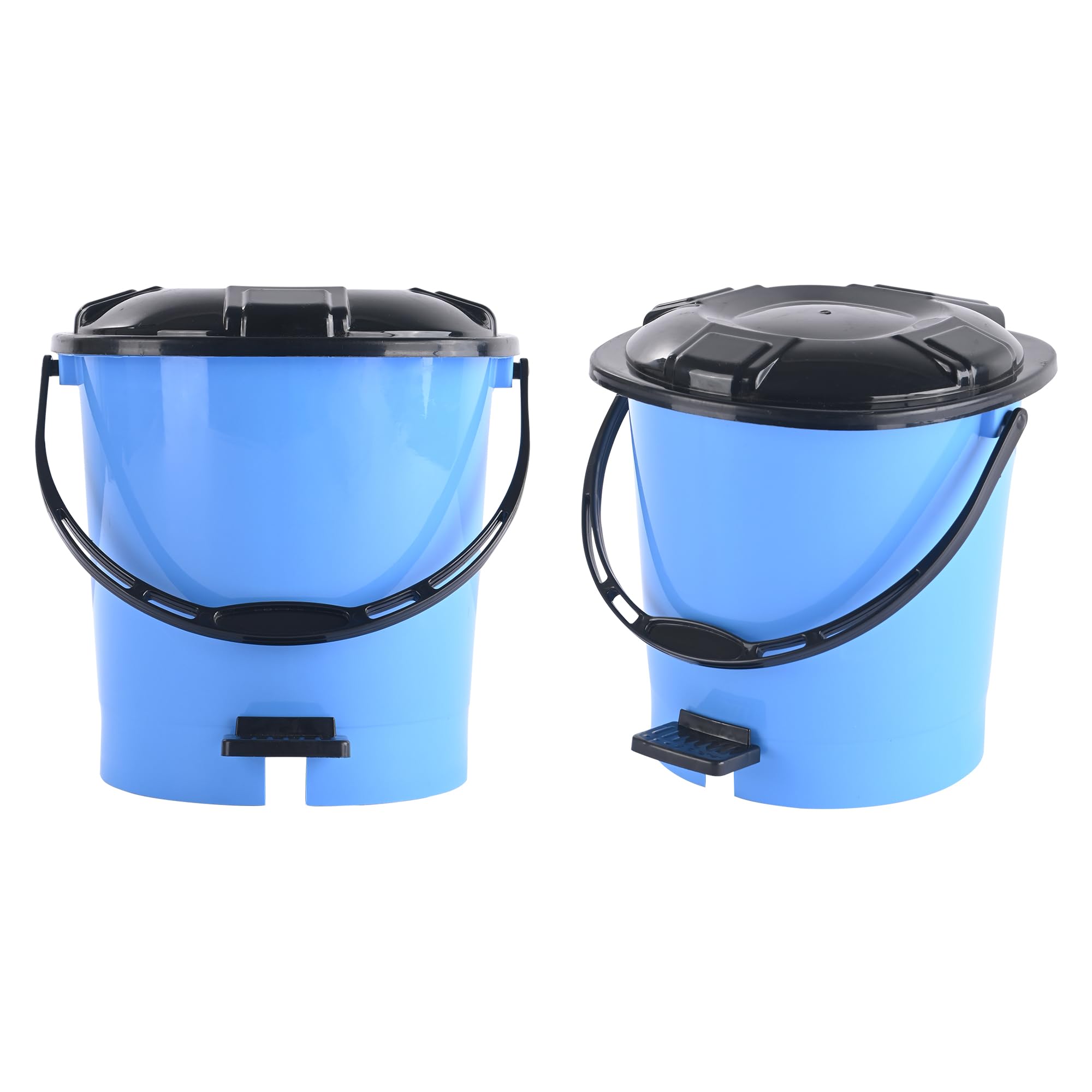 Kuber Industries Pack of 2 Plastic Dustbin for Home with Pedal Lid & Handle | 7 Ltr Dustbin for Kitchen Bathroom & Office | Garbage Bin for Wet or Dry Waste | Check Dhakkan- Blue & Black