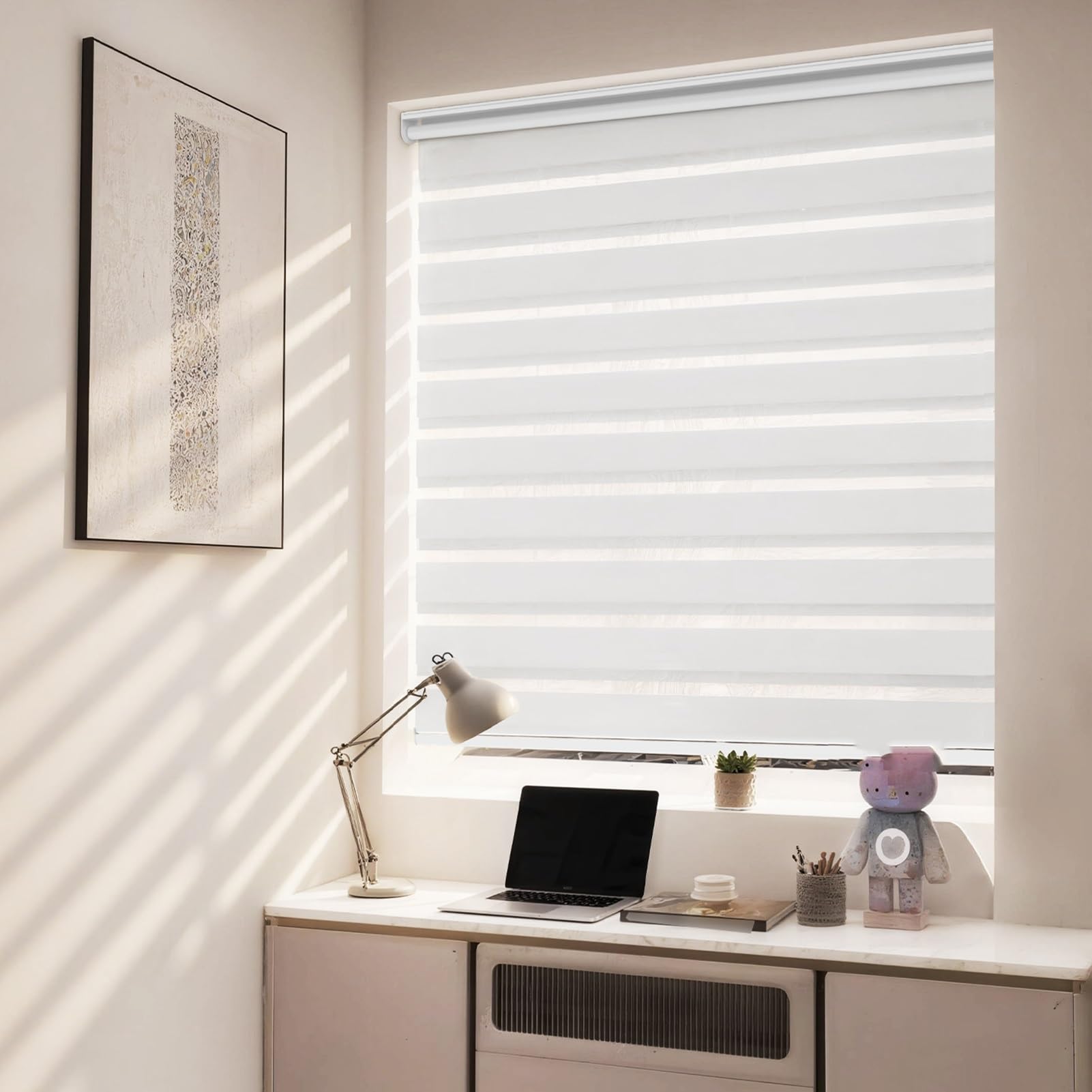Store enrouleur occultant sans fil double couche - Stores de jour et de nuit pour la maison - 100 x 90 cm - Facile à installer - Design élégant