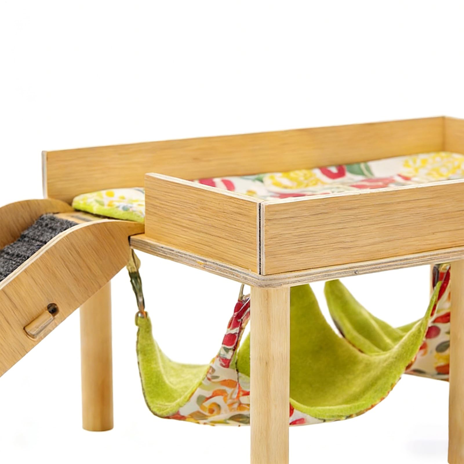 Amaca per Criceti con Capanna a 2 Livelli Staccabile | Casetta in Legno per Amaca di Criceti Per l'Uso con Piccoli Animali come Coniglio e Furetto, per Gabbia, Casa, Interno e