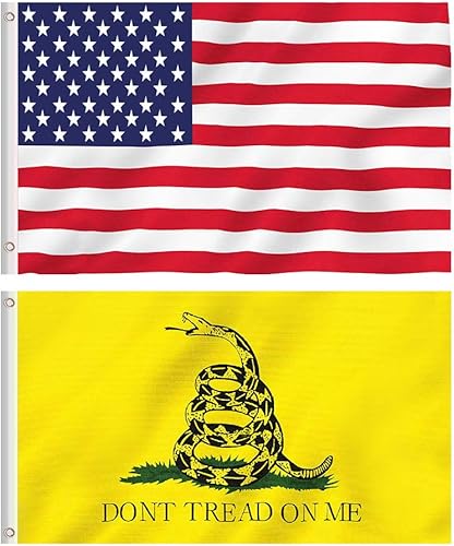 Miniatura 1 de Bandera estadounidense de Estados Unidos y bandera Gadsden Don't Tread On Me, 2 banderas de poliéster, 3 x 5 pies, colores brillantes y resistencia