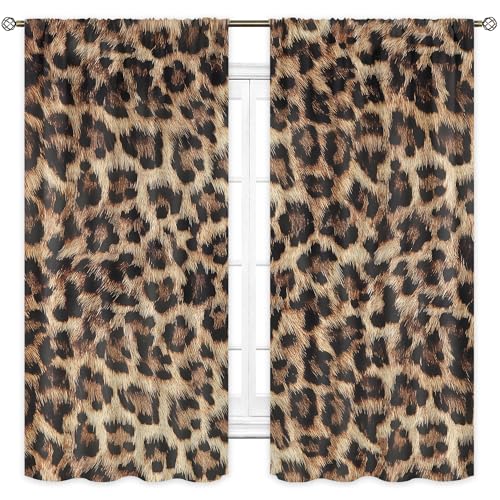 Brown Leopard Cheetah Print Animal Skin Living Room Bedroom Window Curtains