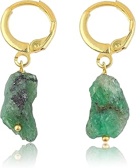 GemSymphony Raw Gemstone Hoop Earrings – Natural Crystal Stone Dangle Earrings for Women – Hypoallergenic Gold Plated Small Hoops – Handmade Lightweight Statement Jewelry