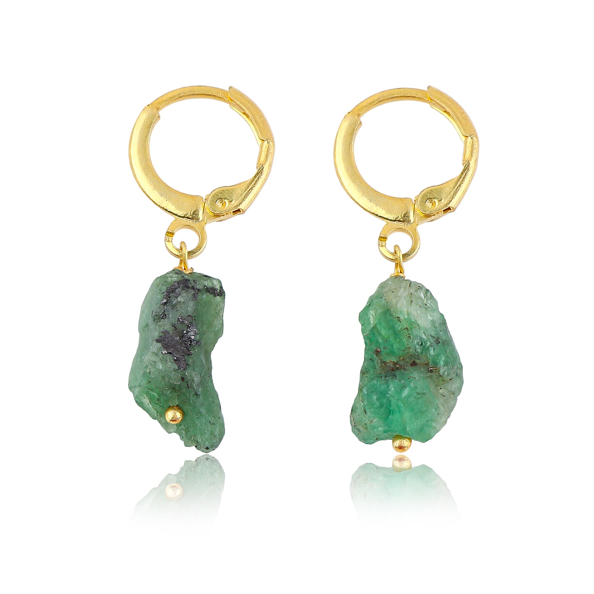 GEMSYMPHONYGemSymphony Raw Tsavorite Gemstone Hoop Earrings – Natural Crystal Stone Dangle Earrings for Women – Hypoallergenic Gold Plated Small Hoops – Handmade Lightweight Statement Jewelry (Tsavorite)