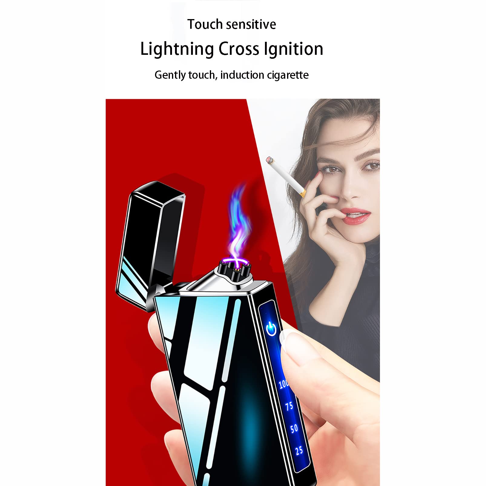 CUTTE Type-C Briquet Rechargeable USB Rechargeable Double Arc Plasma Briquet Écran Tactile Puissance Affichage Numérique Impulsion Allume-Cigare