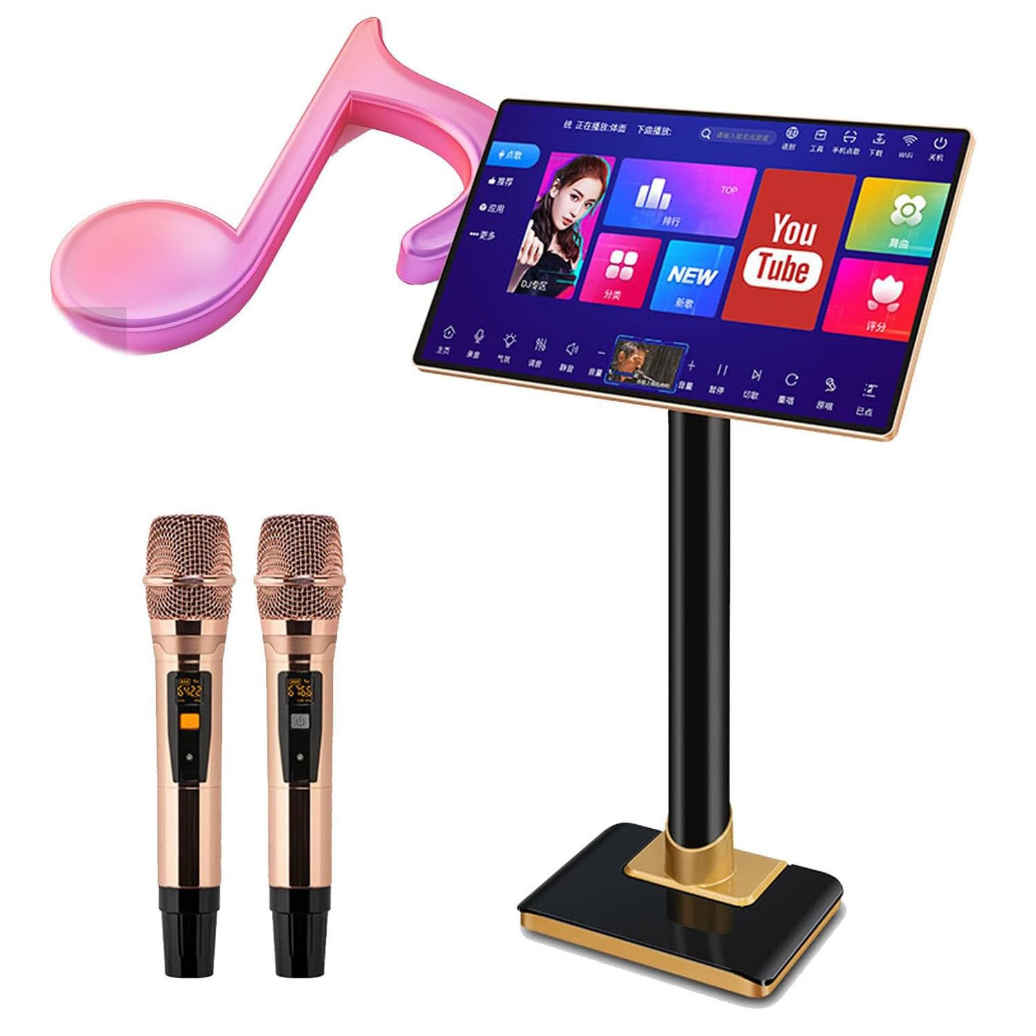 Macchina per karaoke, touch screen da 21,5 pollici con microfoni wireless, riverbero, Bluetooth, musica nuvola, cantare a casa