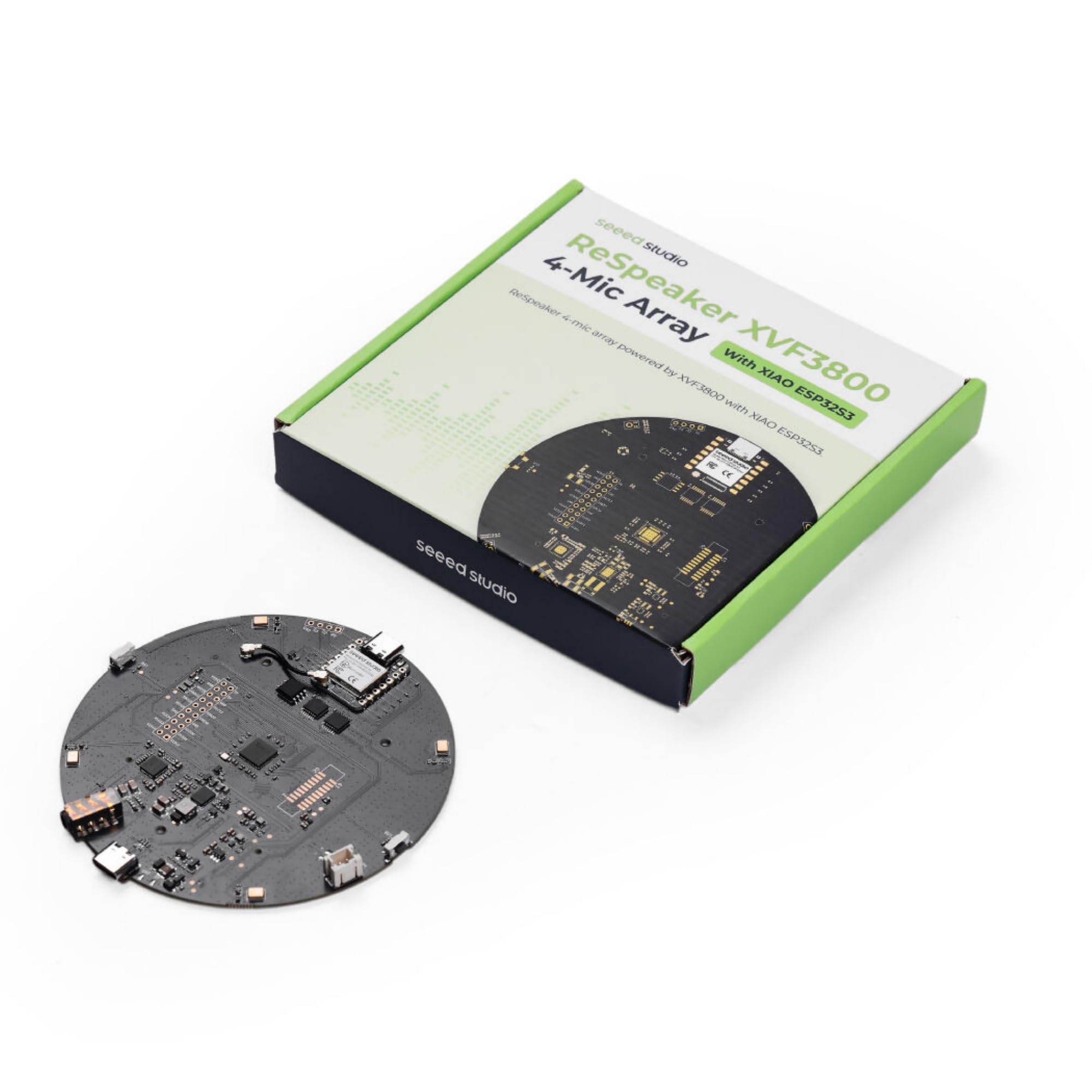 ReSpeaker XVF3800 4-Mikrofon Array USB Sprachmikrofon Modul | XMOS AI Geräuschunterdrückung, Für Raspberry Pi, Für ESP32, Für PC, Smart Home Sprachsteuerung