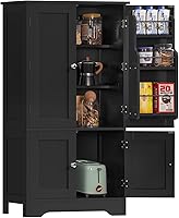 TEENFON 4-Door Storage Cabinet with 6 Door Shelves - Black Kitchen Pantry for Living Room, Bathroom, Versatile Organizer