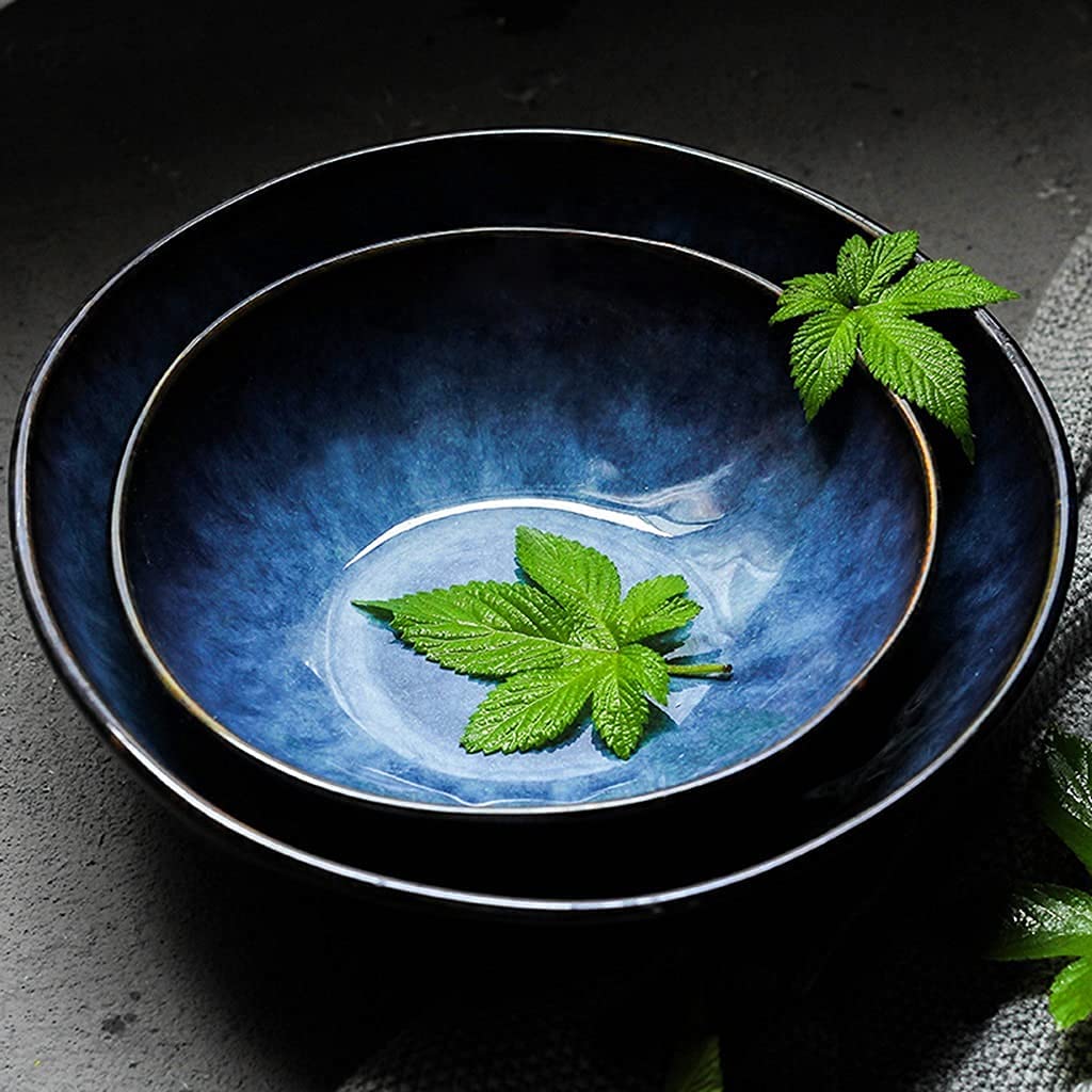 Miska Japońska Miska Ramen Domowa Duża Pojemność Projekt Kreatywny Ceramiczny Europejski Styl Miska Do Zupy Owoc Salaterka, Niebieski (Kolor: Niebieski, Rozmiar: L)