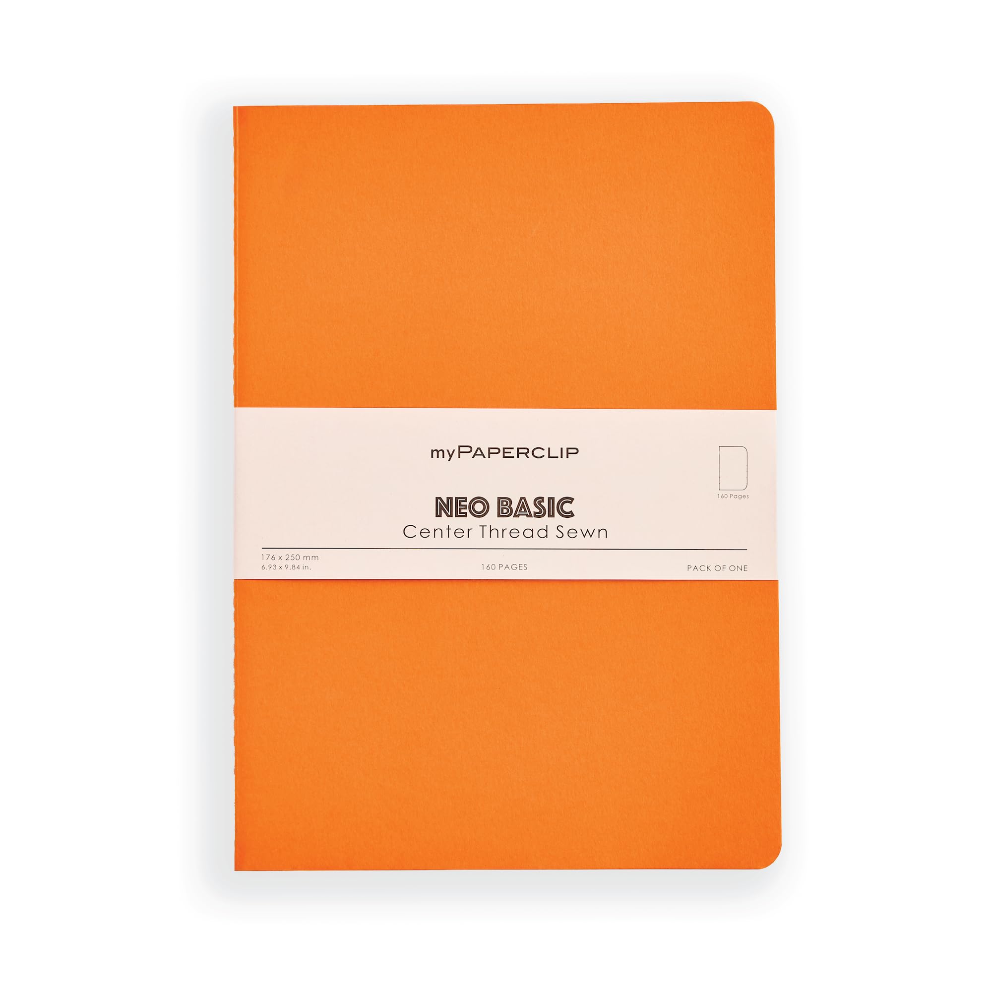 myPAPERCLIP NeoBasic B5 Plain Notebook | 160 Pages, 80 GSM, 250 GSM Soft Cover, B5 (6.93 x 9.84 in) | Orange