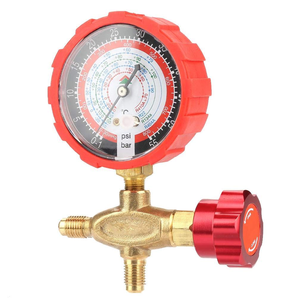 Manifold Gauge, 800 psi 55kgf/cm² Air Condition Refrigeration Manifold Gauge (Red) Manometer & Valve for R404a R22 R410 R131A
