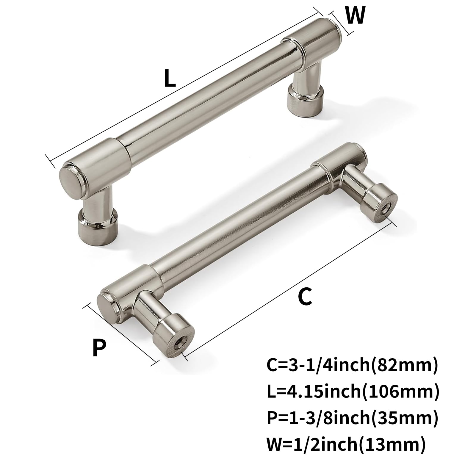 KHTUMEWARE-170259 Brushed Nickel Cabinet Pulls CTC 3-1/4 in (82 mm) 2-Pack in Brushed Nickel — KHTUMEWARE
