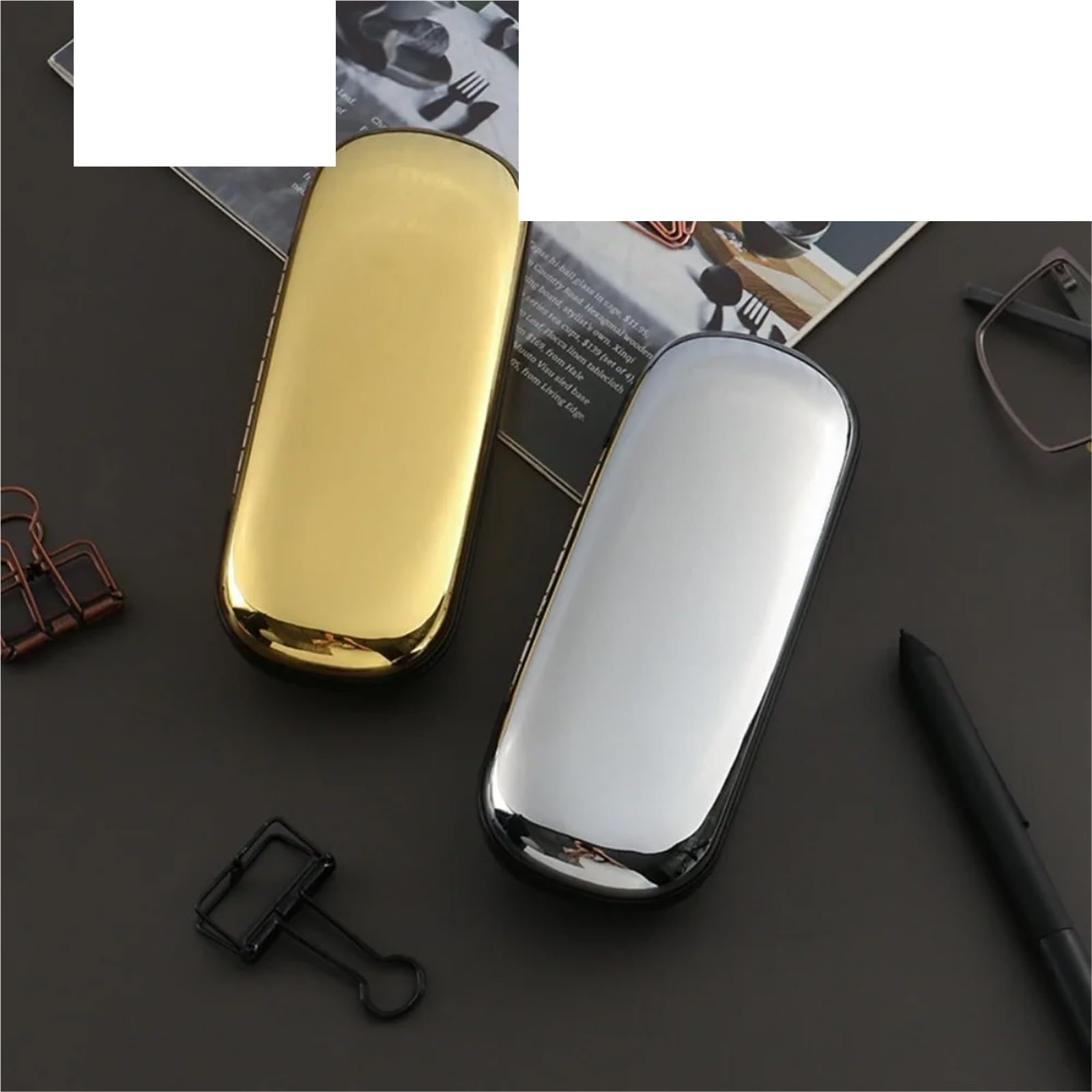 Astuccio per Occhiali Custodia for Occhiali Custodia for Occhiali Custodia Rigida in Metallo Portatile da 2 Pezzi for Donna(Gold)