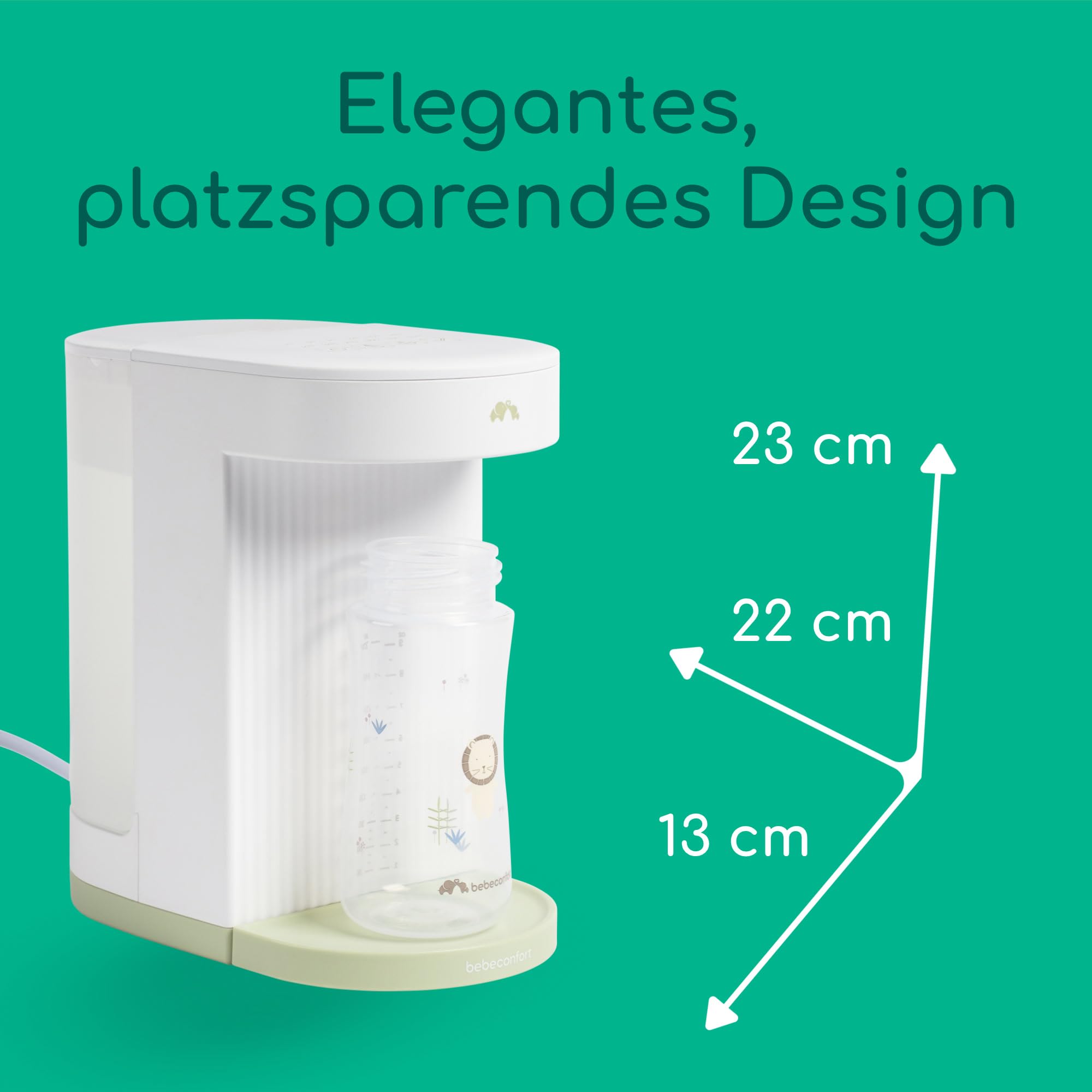 Bebeconfort Instant-Flaschenzubereiter Baby, Genaue Temperatur in Sekunden, Der Leise, Schnelle Babyflaschenzubereiter, Heißwasserspender (80°), 1,1-l-Tank, Integr. Speicher, Selbstreinigend, Kompakt
