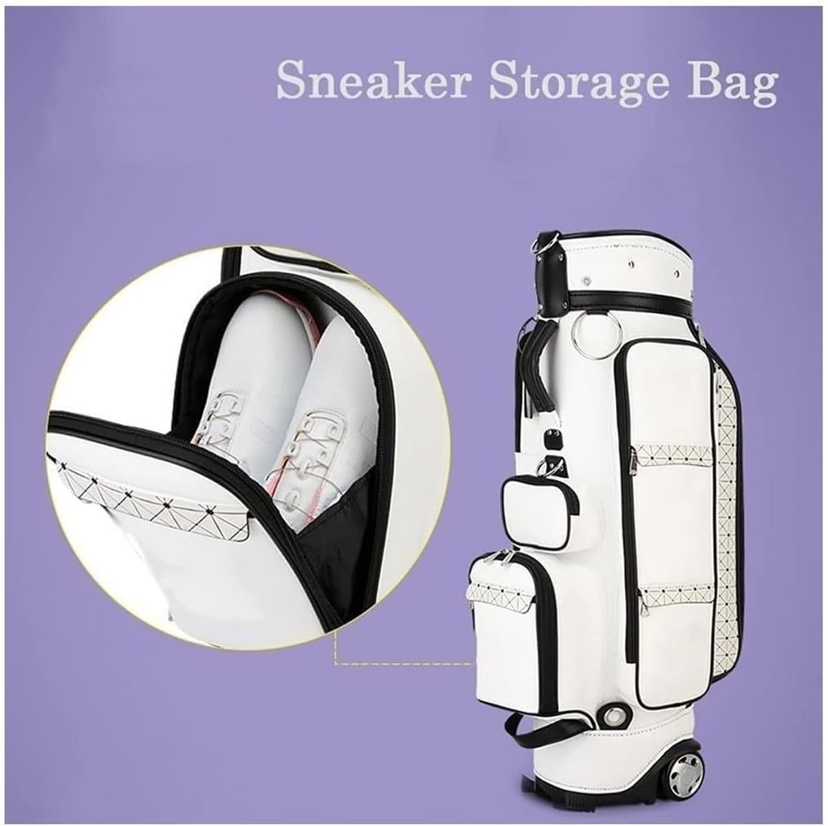 Golf Stand Bags for Men and Women Leather Golf Club Carry Bags Golf Equipment Portable Lightweight Golf Club Cart Bags, White