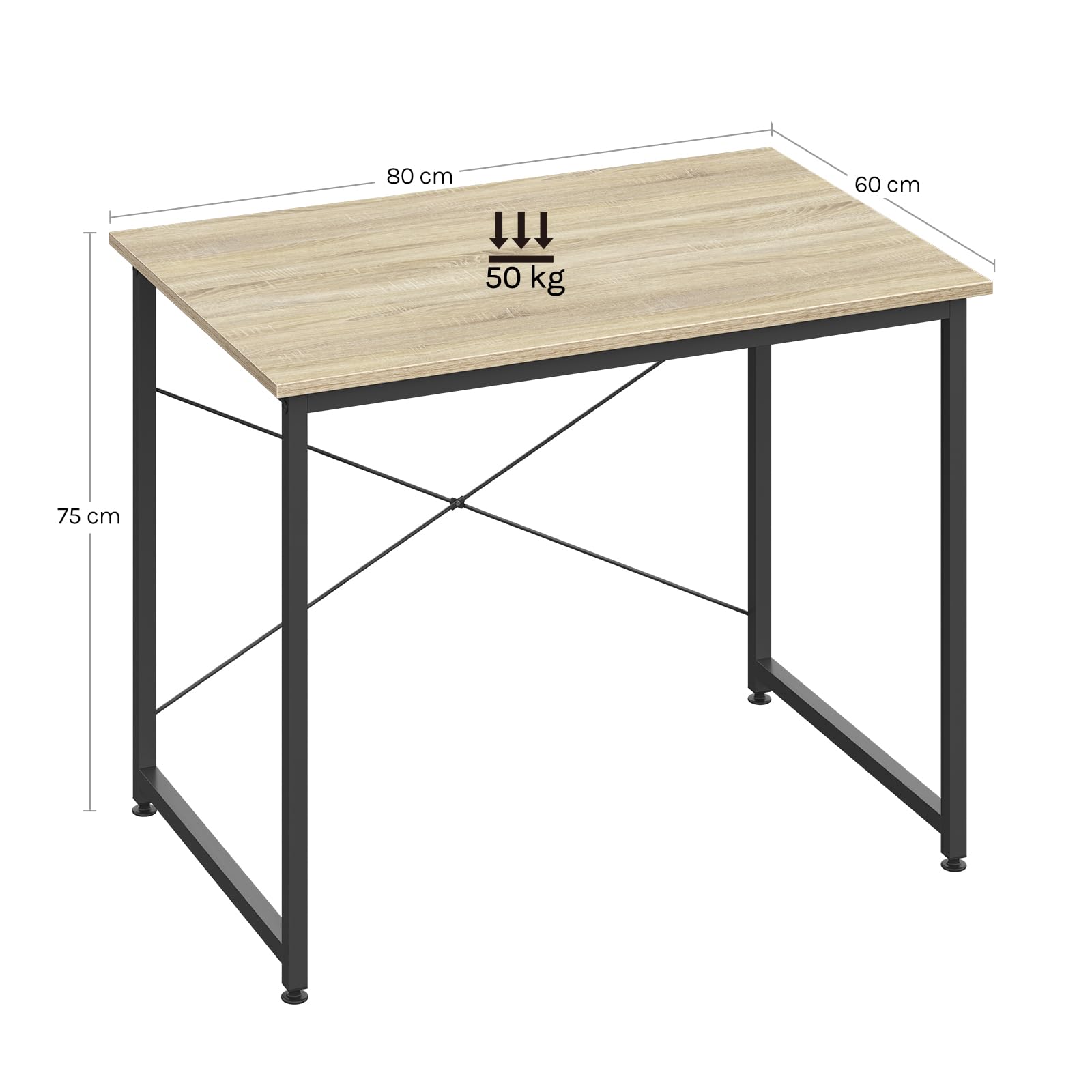 WOLTU Bureau d'Ordinateur, Table Informatique, 80x60x70cm, Chêne Clair+Noir | avec Piétement Métallique, pour Bureau, Salon, Chambre, en Bois Composé