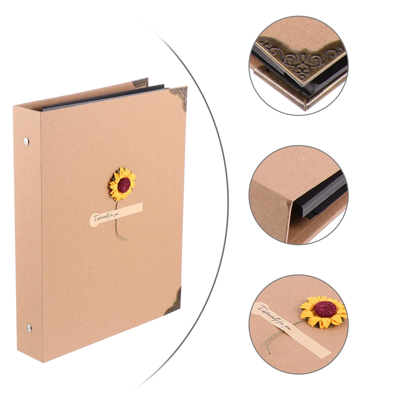 Álbum de Fotos Artesanal Adecuado para Viajes y Bodas Ligero y Fácil de Llevar de Gran Capacidad Papel Kraft Color Caqui