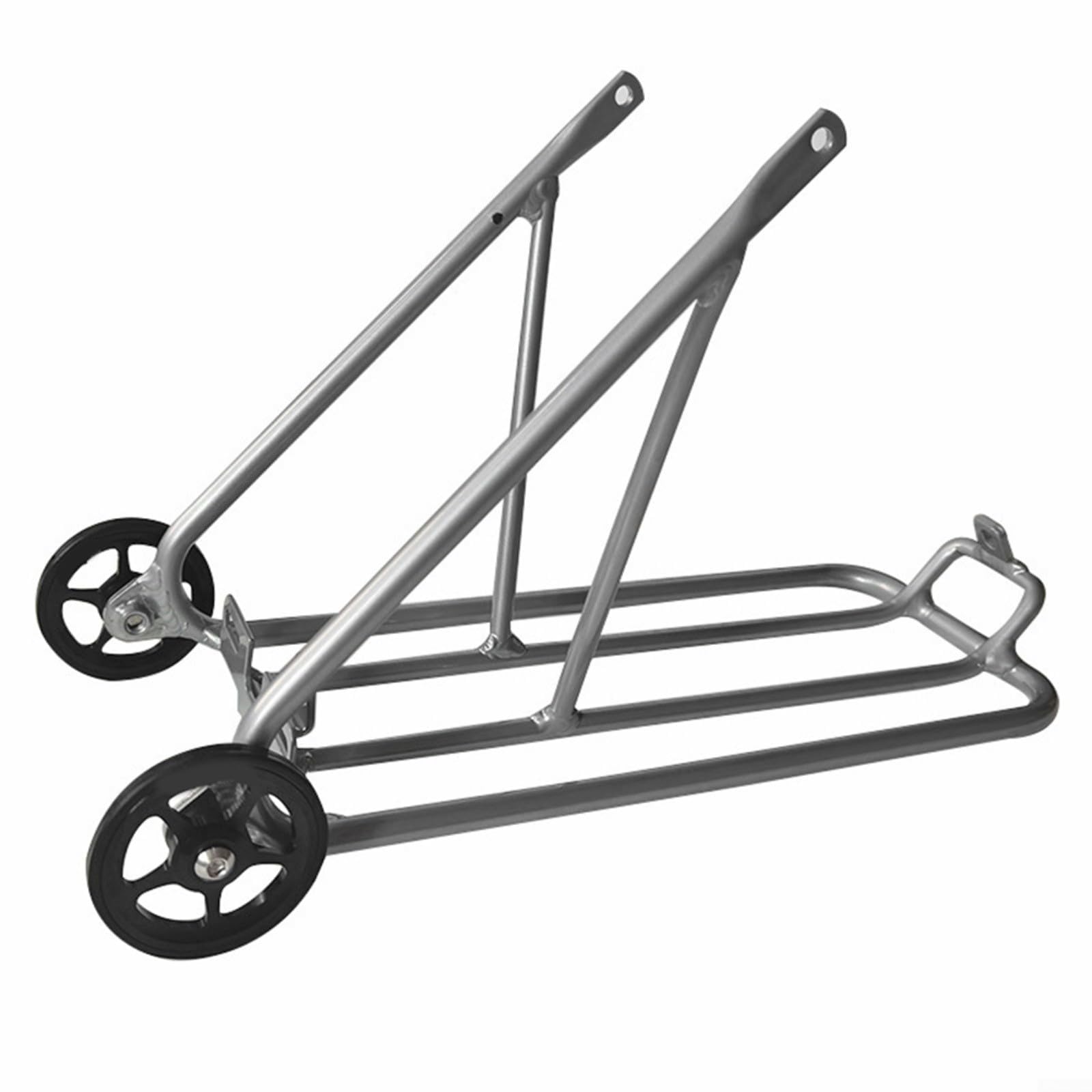 Fahrradträger aus Aluminiumlegierung, 40,6 cm (16 Zoll), zusammenklappbar, mit einfachen Rädern, 34 x 14 x 21 cm, für Brompton-Reifen, silberfarbene Gepäckablage für Pendler