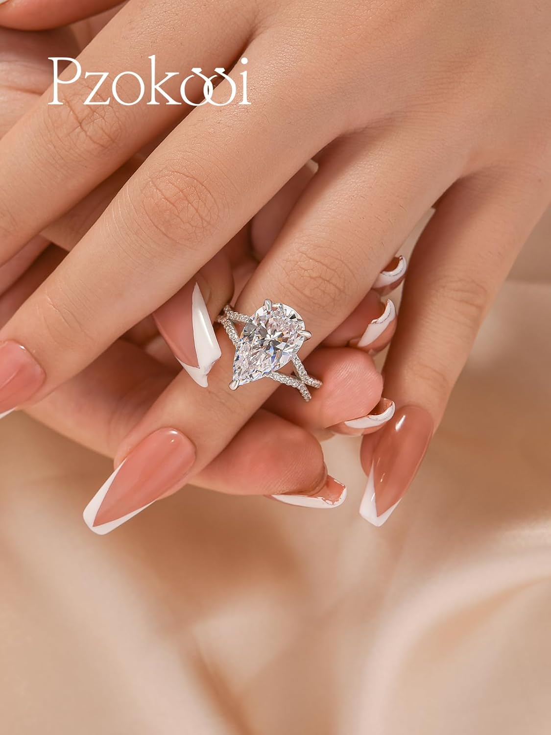 5.0ct Elongated Pear Shaped Engagement Ring for Women,Split Shank 925 Sterling Silver Simulated Diamond Promise Ring for Wedding,Travel,Daily - Image 3