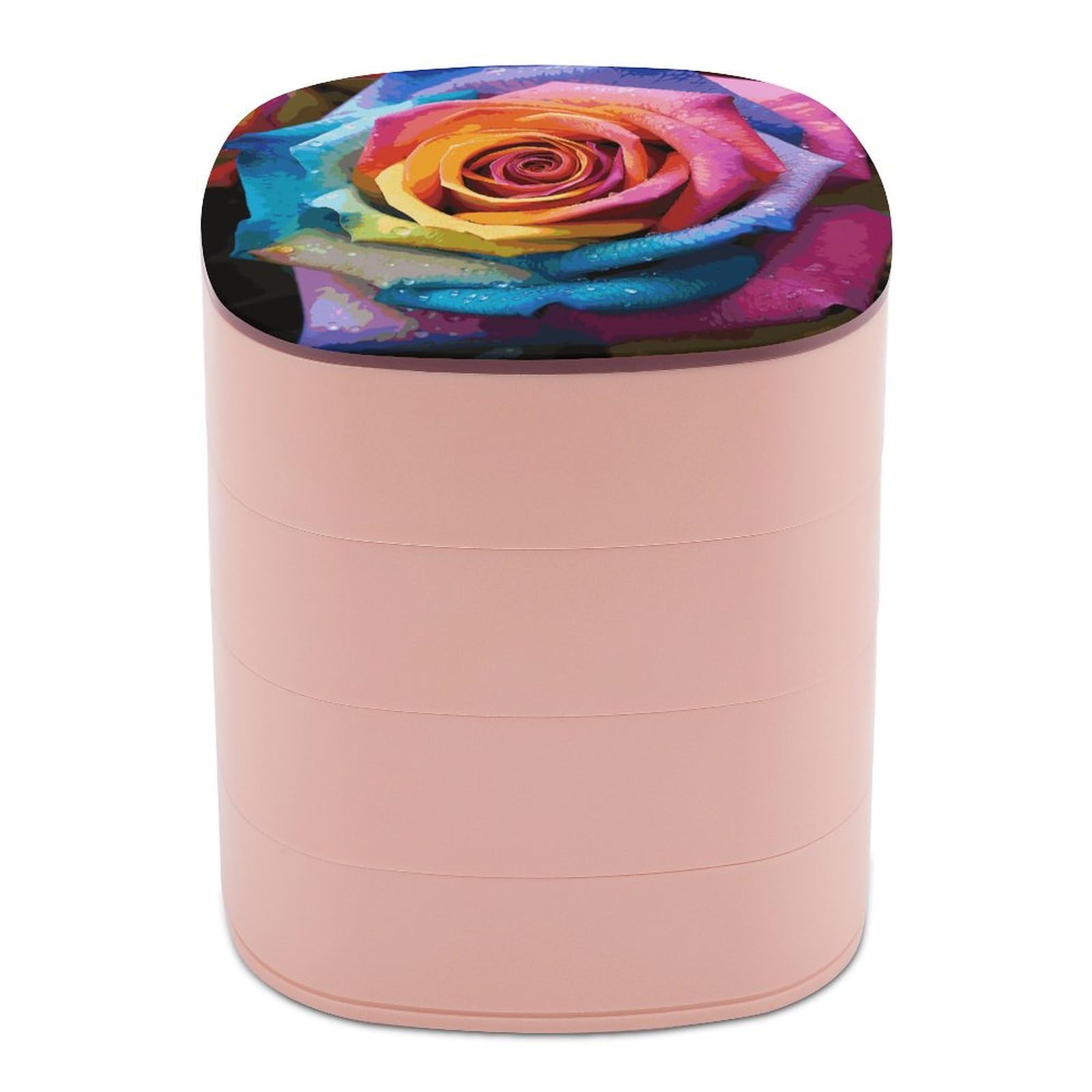 Organiseur de bijoux avec couvercle à motif roses arc-en-ciel pour boucles d'oreilles