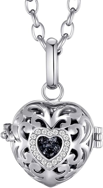 Morella Women Necklace Stainless Steel 70 cm 27,5" with Love Heart Pendant for Sound Balls Ø 16 mm 0,63" in a Velvet Jewelry Bag