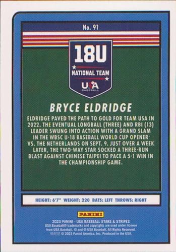 Miniatura 2 de 2023 Panini Stars and Stripes Opti-Chrome #91 Bryce Eldridge USA Baseball 18U National Team Baseball Card - GotBaseballCards