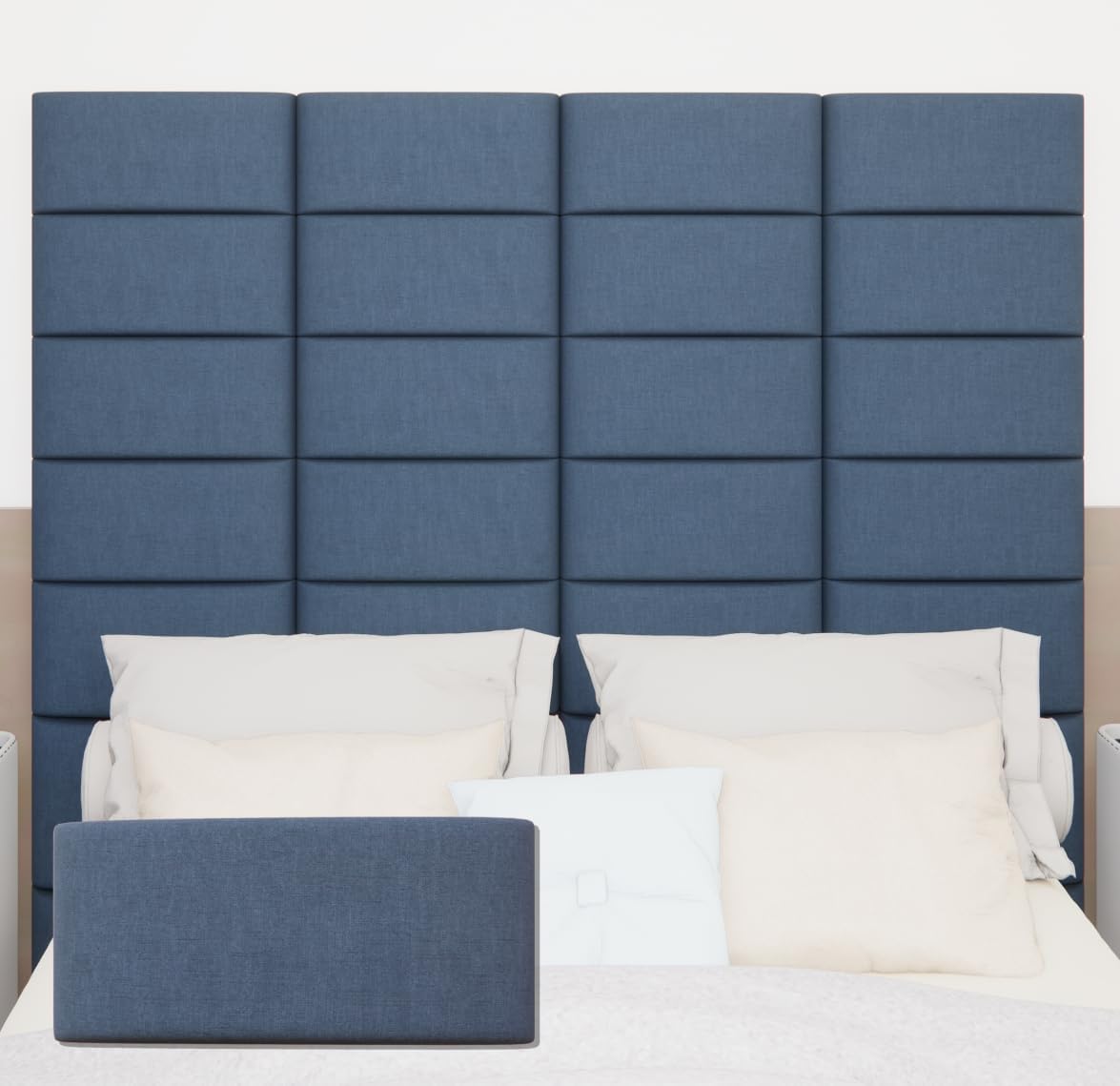 Upholstered Wall Mounted Headboard, 3D Soundproof Panels Peel and Stick for Queen Size, Adjustable Bed, Tufted, Blue (9 Panels, 10" x 24")