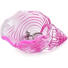 Purple Glass Conch Shell Jewelry Dish| Seashell Trinket Tray for Rings Earrings Necklace| Ocean Coastal Decorative Jewelry Holder for Vanity Bathroom Dresser Nightstand| Gift for Women Pink