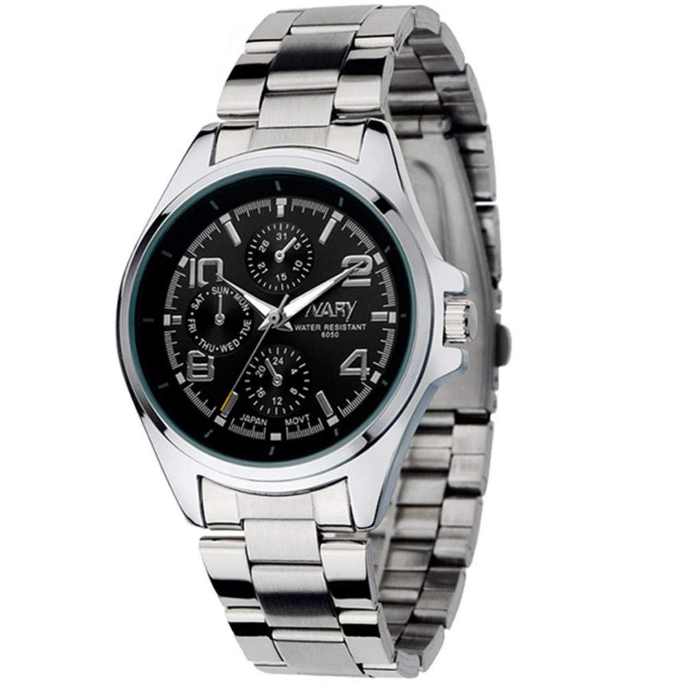 Watches for Men, Waterproof & Fashionable Business Style Steel Band Quartz Wristwatch Watch(Black Dial)