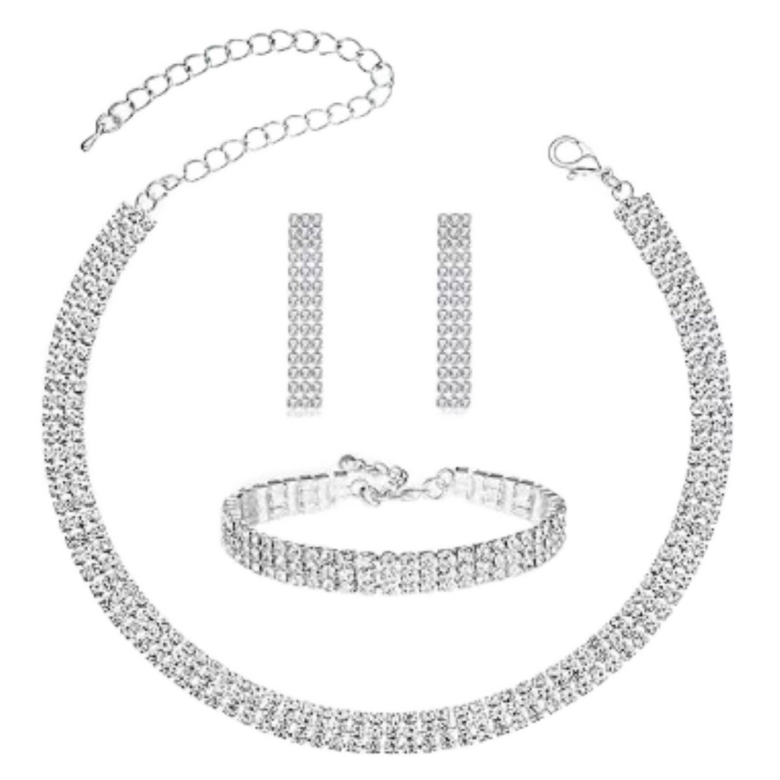 Crystal Wedding Jewelry Set, Necklace Earrings, for Accessories