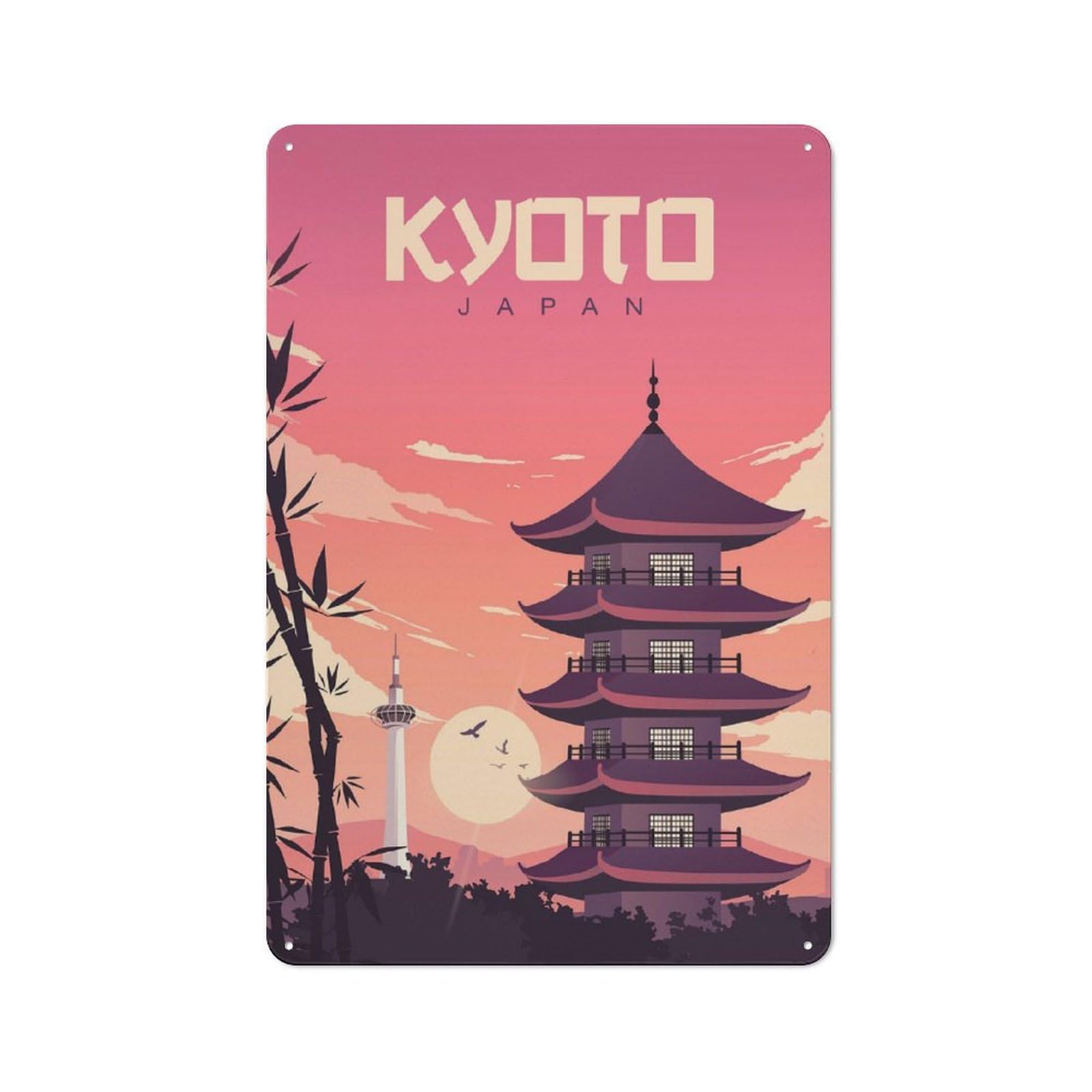 Junmoney Kyoto Japan Travel Tin Sign 30X20cm With For Living Room Wall, Rustic Decor, For Living Room Decor Lovers