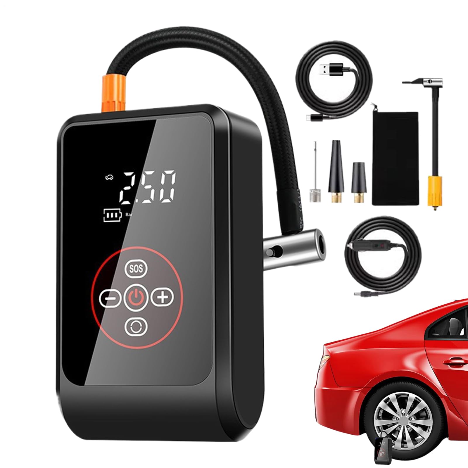 Kompresor powietrza Elektryczna pompka akumulatorowa | Inflator do pompowania opon samochodowych do samochodów, ciężarówek, motocykli, rowerów, na kemping, piłek
