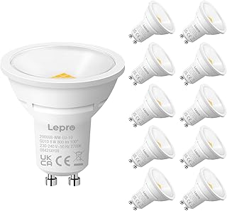 GU10 LED Bulbs, Warm White 2700K, 800LM, 8W (65W Equivalent), 100° Wide Beam Angle, Energy Saving LED Spotlight Bulbs, Non-Dimmable, Pack of 10
