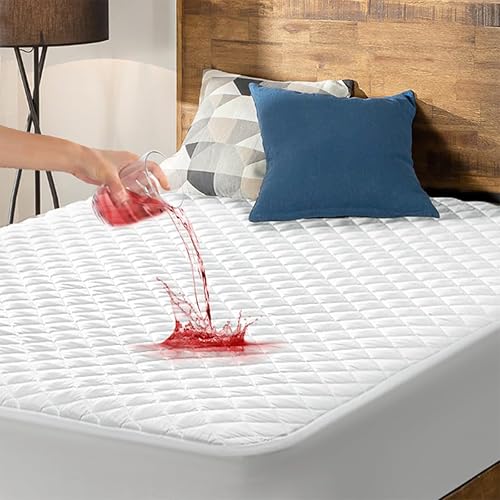 HYLEORY Protector de colchón impermeable, tamaño Queen, transpirable, acolchado, sin ruido, impermeable, sábana bajera ajustable de hasta 21