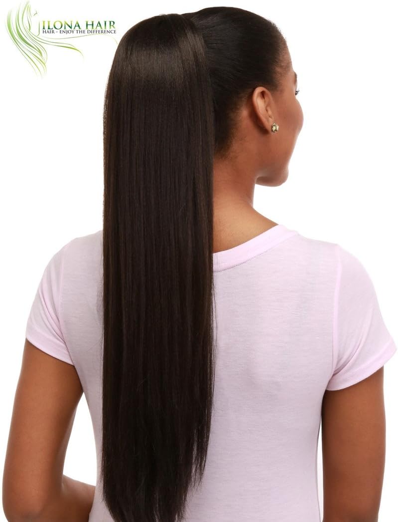Black ponytail for woman Long hair Extension Hairpiece Straight Hair 19" Drawstring Synthetic Natural Looking Hair For cheerleading wedding prom or daily use (1)