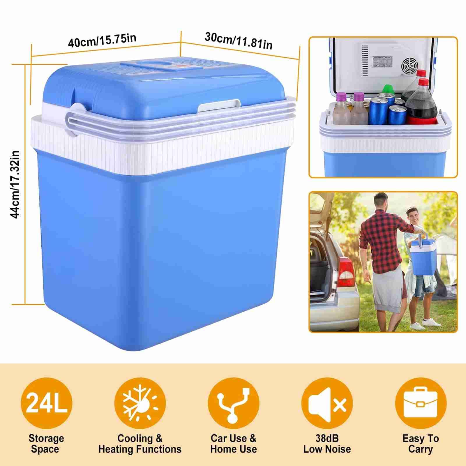TeqHome Electric Cooler and Warmer, 26 Quart/24 Liter Portable Thermoelectric Fridge with Collapsible Handle, Domestic & Car Plug in Refrigerator, for Home Camping Travel Picnics Use, 110V/12V