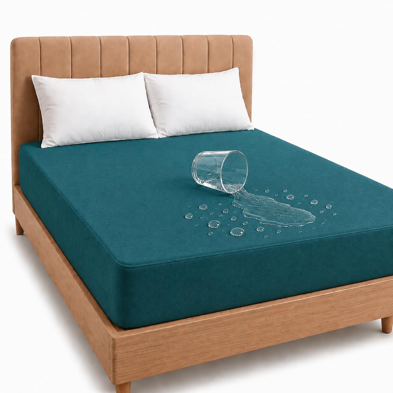 Restify Ultra Soft King Size Mattress Protector | Waterproof Cotton Feel Terry Fabric | Breathable & Noiseless Fitted Bed Cover for Double Bed 78x72 Inch (Teil, Fits 10 Inch Mattress)-image-24