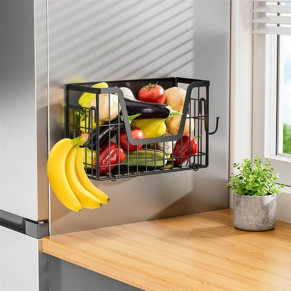 Kühlschrank Organizer Magnetisch Ausziehbar – Metall Schublade für Gemüse Obst Eier – Platzsparende Aufbewahrungsbox Küchenschrank 31,5cm
