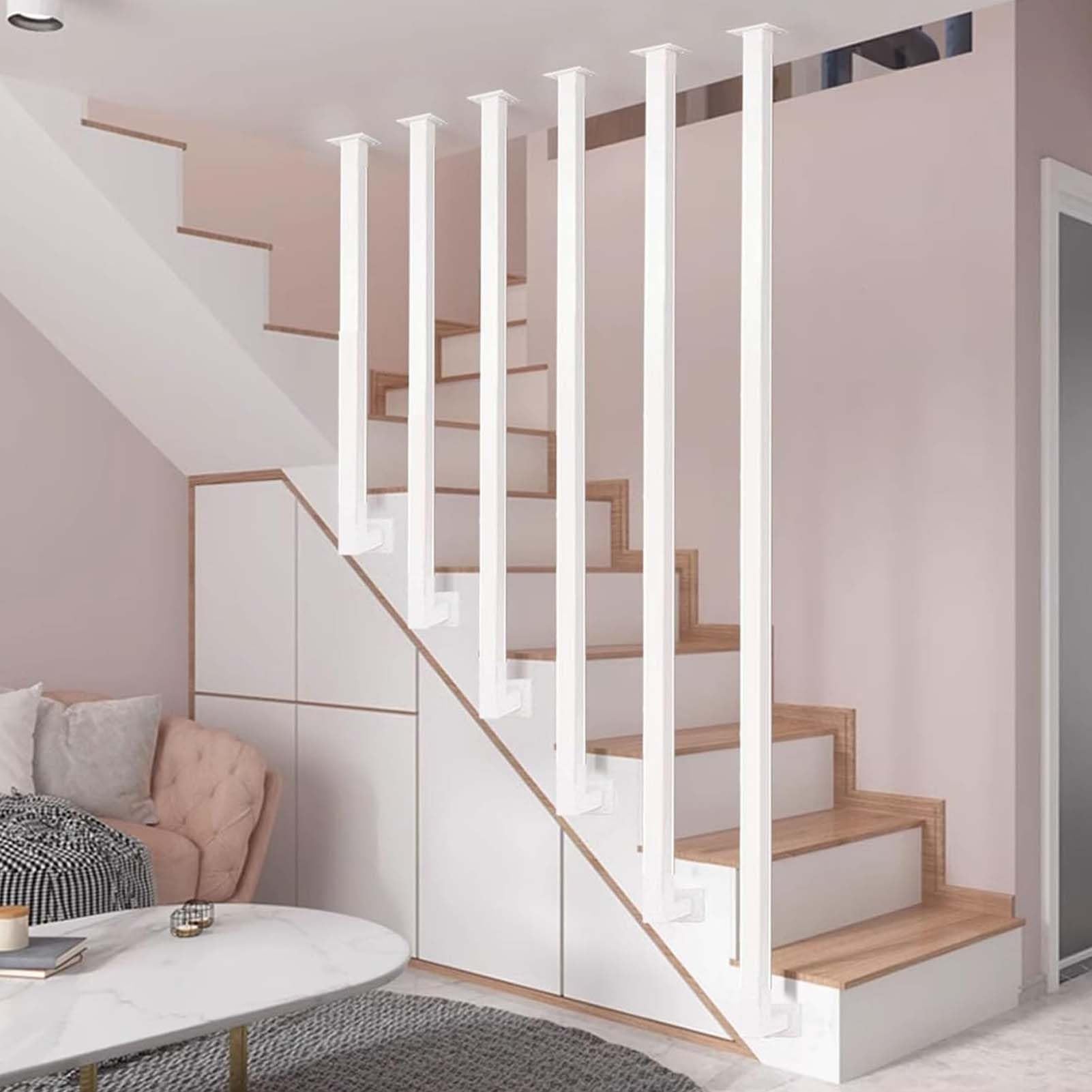 Barre appui escalier L blanche 140cm en fer pour mezzanine et villa