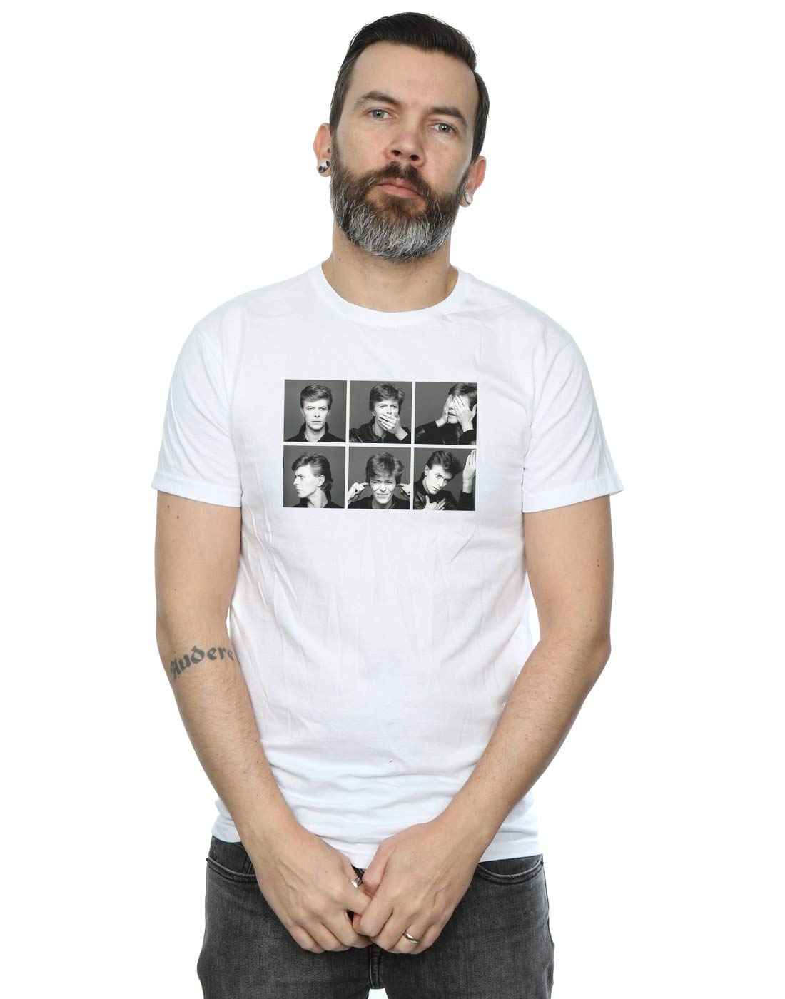 David Bowie Men's Photo Collage T-Shirt White X-Large