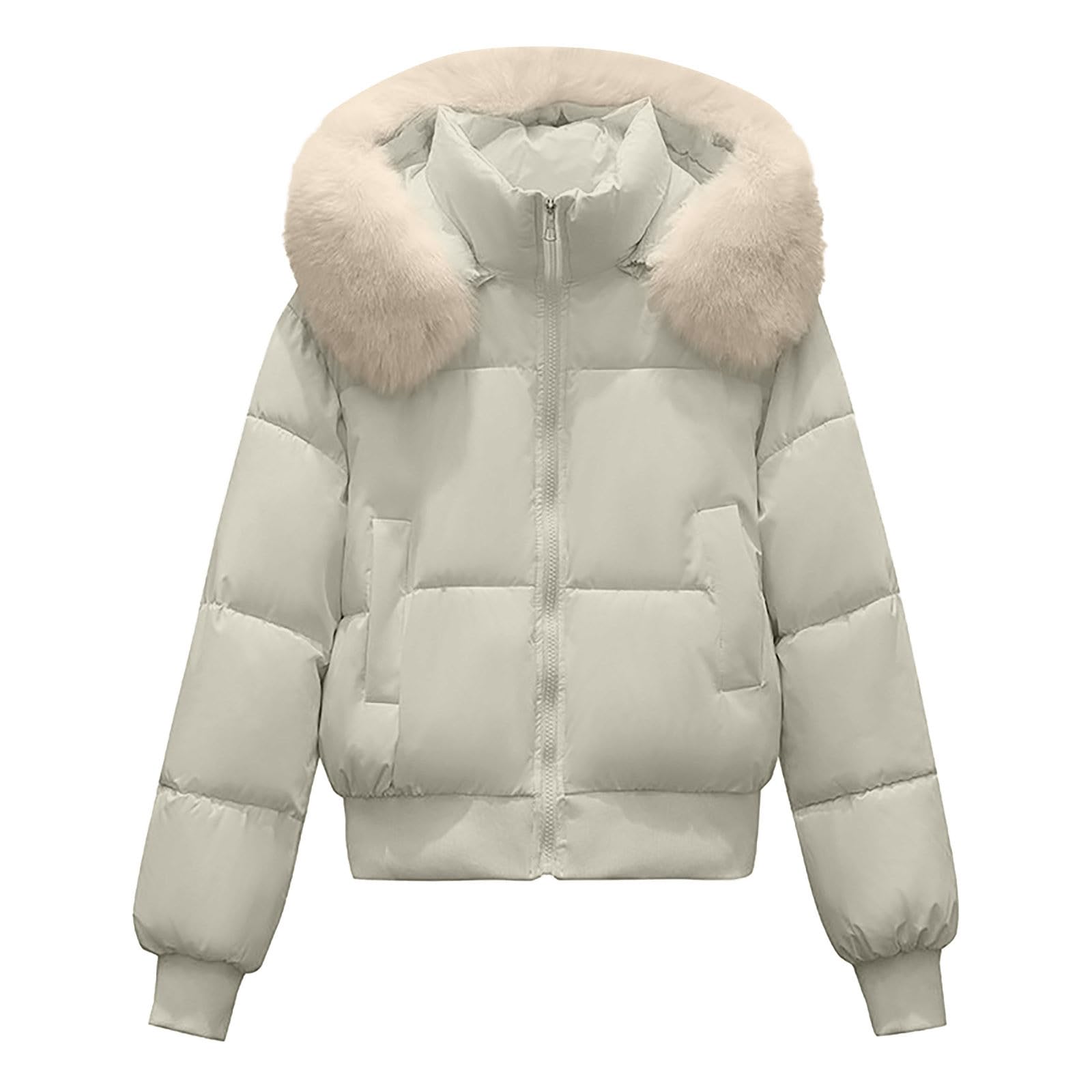 Genérico Cazadora Acolchada Mujer,Chaqueta Corta Acolchada Con Capucha Y Ribete SintéTico CáLida Y TéRmica Ideal Para El FríO Resistente Al Viento Y Con Forro Polar
