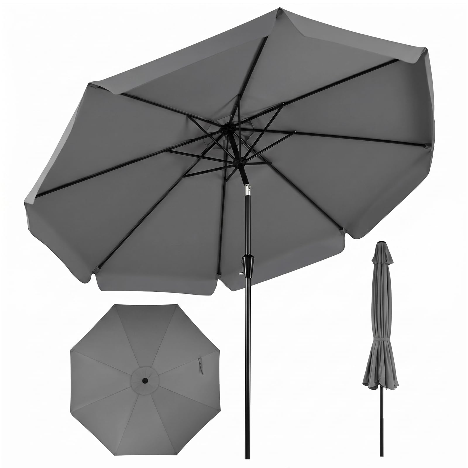 COSTWAY Parasol de Jardin Extérieur à Volant 3m, Parasol Inclinable 30° en Polyester, Manivelle Lisse, 8 Baleines, Protection Solaire&Résistant à l'Eau, pour Terrasse Piscine Plage